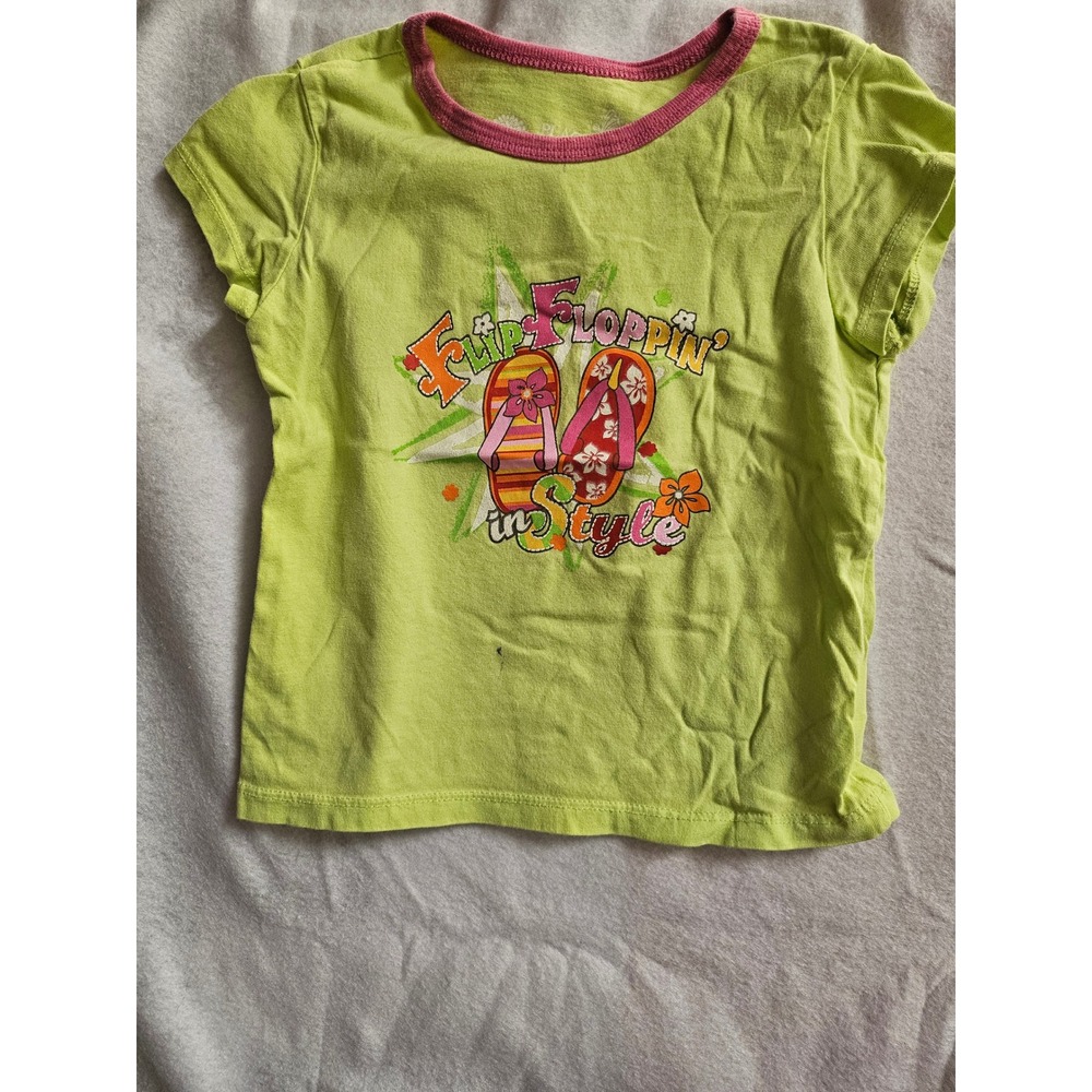 The Children's Place Girls Lime Green Flip Floppin In Style Graphic Tee 4T
